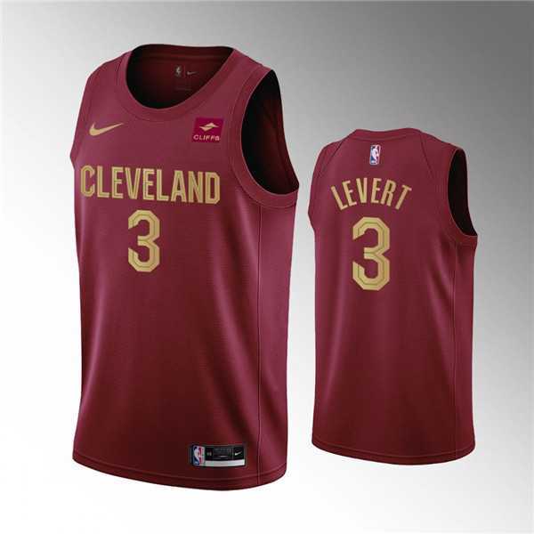 Men's Cleveland Cavaliers #3 Caris LeVert Wine Icon Edition Stitched Basketball Jersey Dzhi